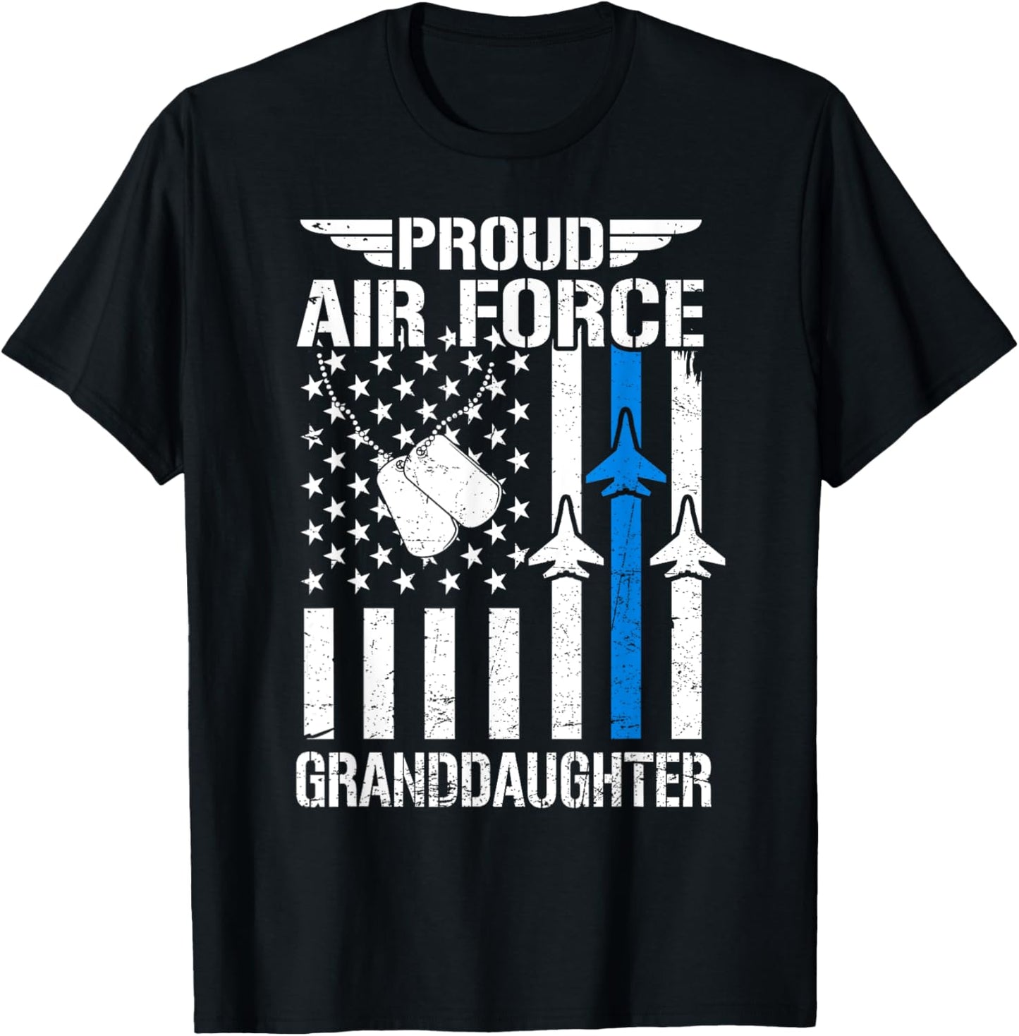 Proud US Air Force Granddaughter USAF Veteran Flag American T-Shirt - T-Shirt | Black
