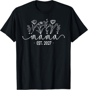 Promoted to Mama 2027 Pregnancy Floral New Mom Est 2027 T-Shirt - T-Shirt | Black