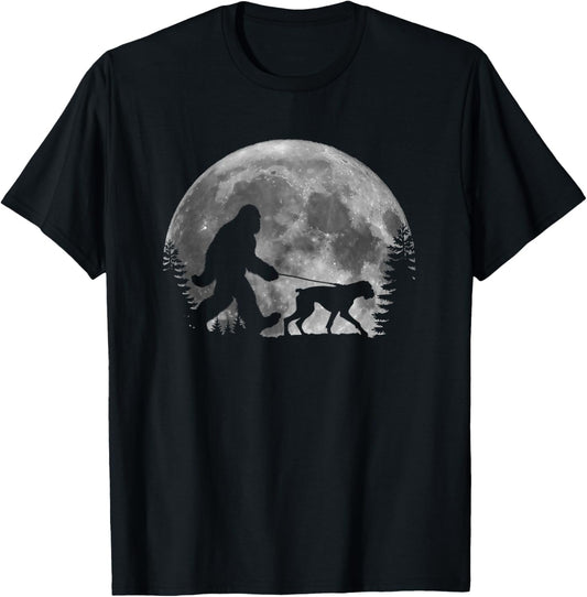 Bigfoot Walking a Dog Funny Boxer Lovers Moon Halloween T-Shirt - T-Shirt | Black