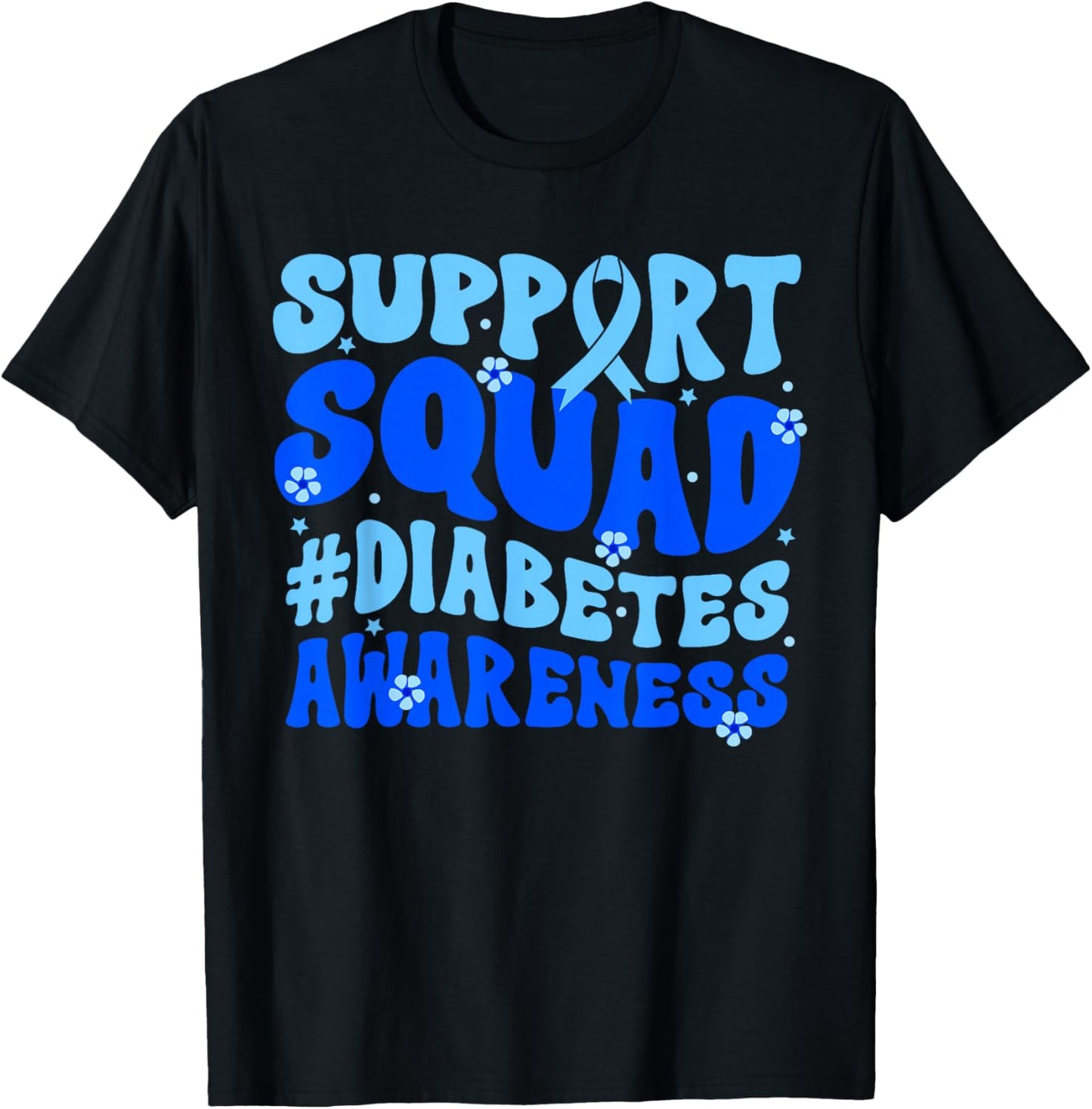 Groovy Support Squad Blue Ribbon Diabetes Awareness Month T-Shirt - T-Shirt | Black
