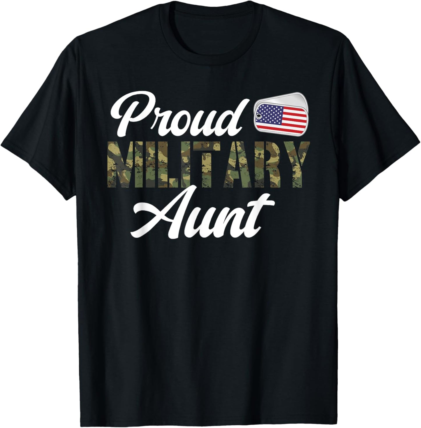 Proud Military Aunt US Flag Soldier Auntie T-Shirt - T-Shirt | Black