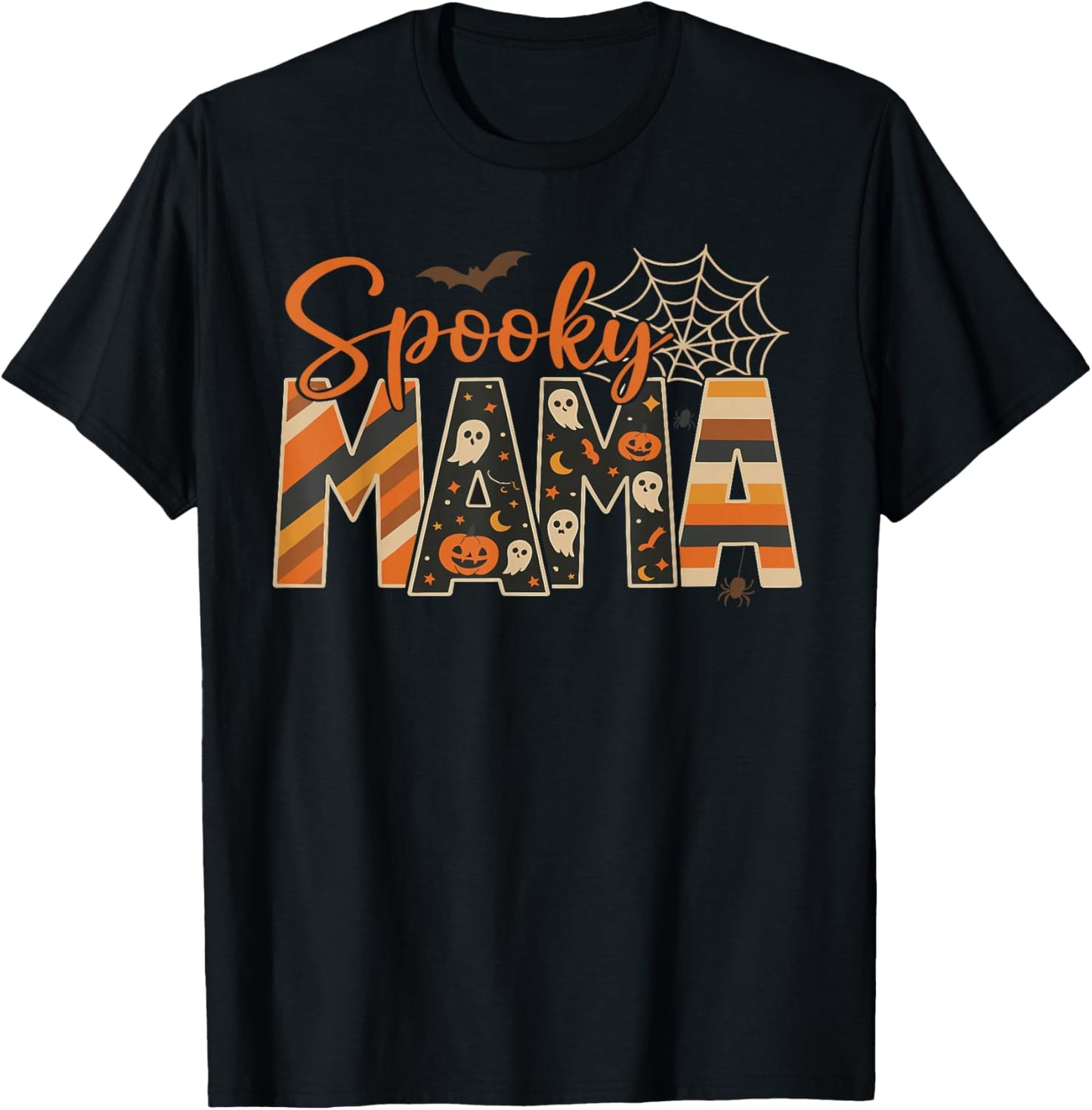 Spooky Mama Funny Mom Halloween Ghost Witch Bat T-Shirt - T-Shirt | Black