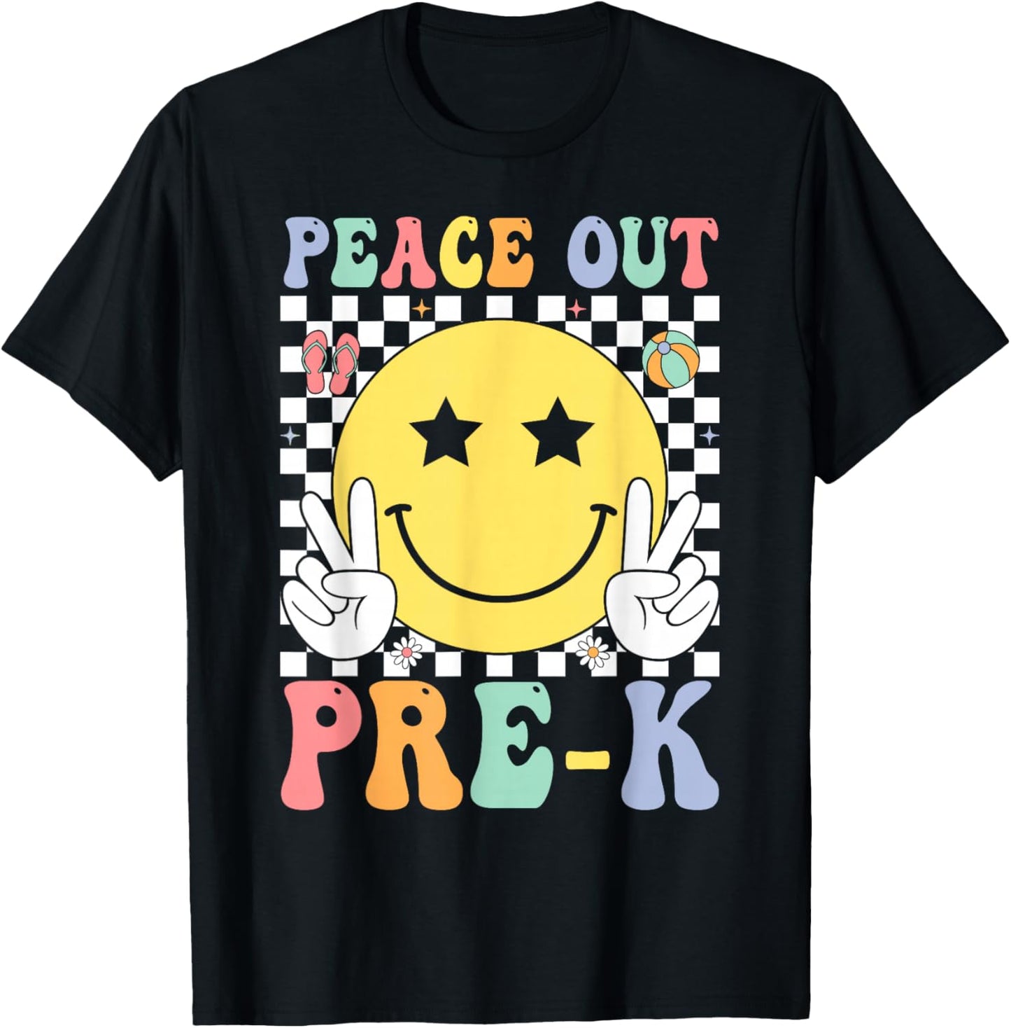 Peace Out Pre-K Graduation Retro Smile Face Last Day School T-Shirt - T-Shirt | Black