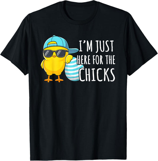 I'm Just Here for The Chicks Funny Boys Easter Chick Eggs T-Shirt - T-Shirt | Black