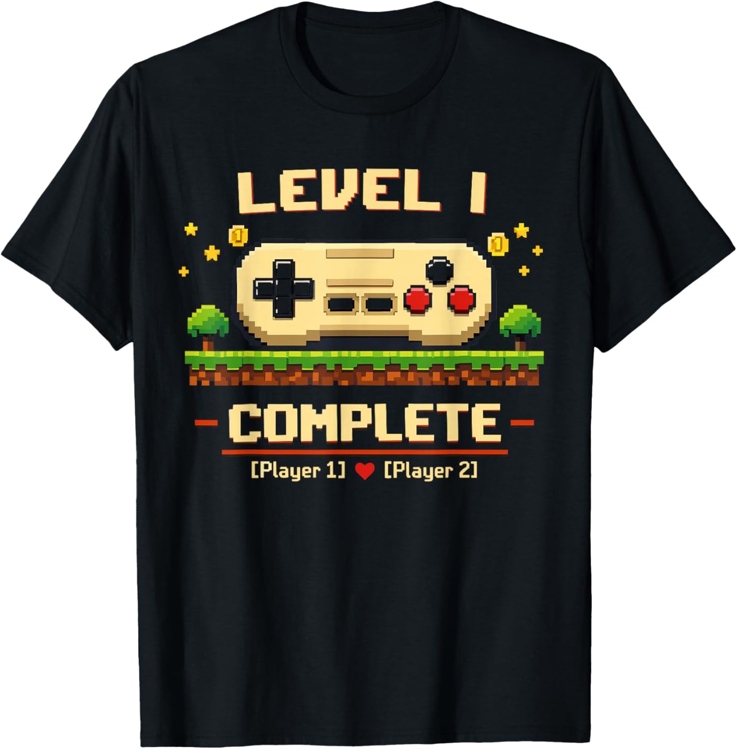 1st Wedding Anniversary Gamer Vintage Level 1 Complete T-Shirt - T-Shirt | Black