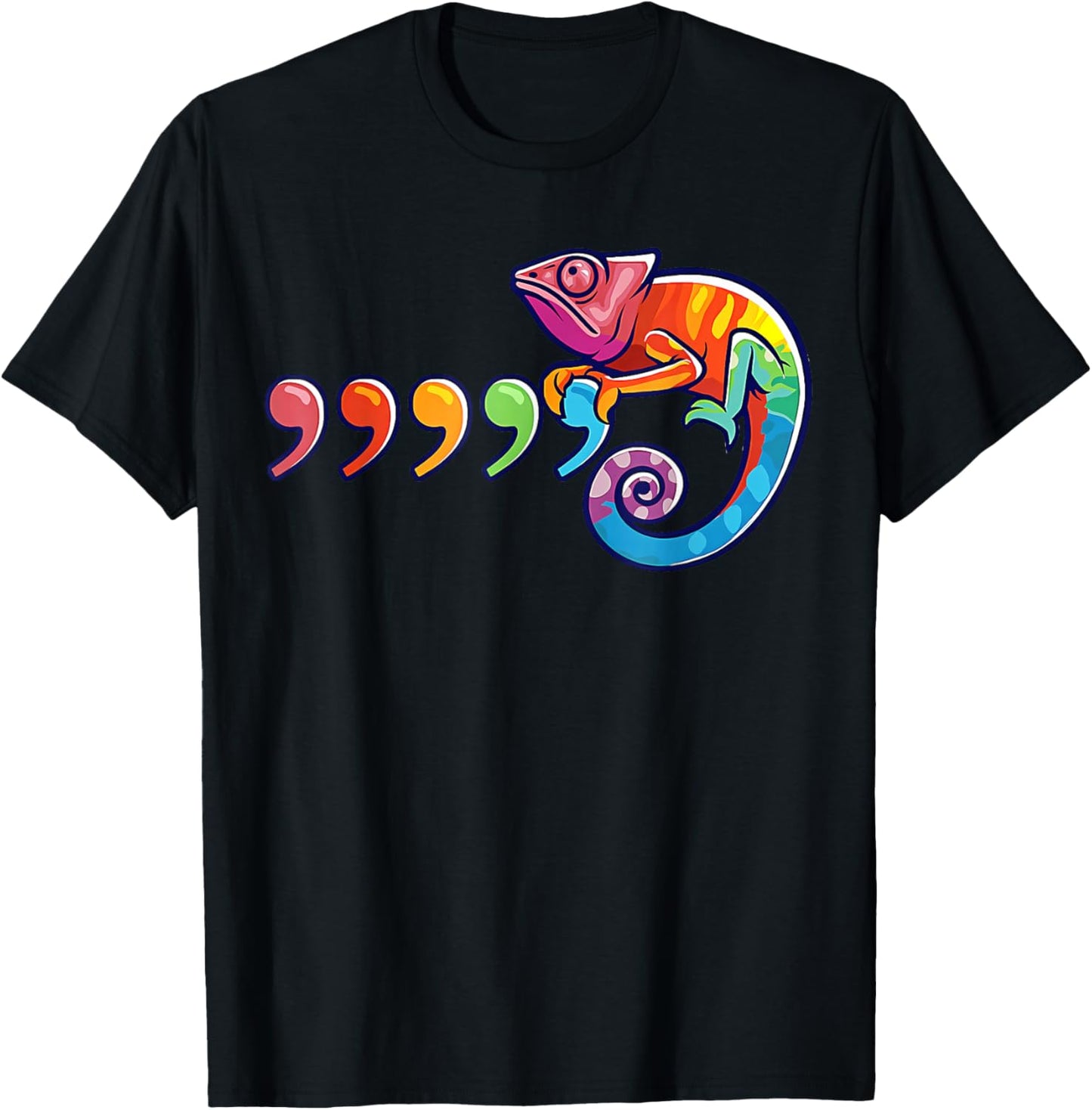 Comma Chameleon Funny 80's Throwback T-Shirt - T-Shirt | Black