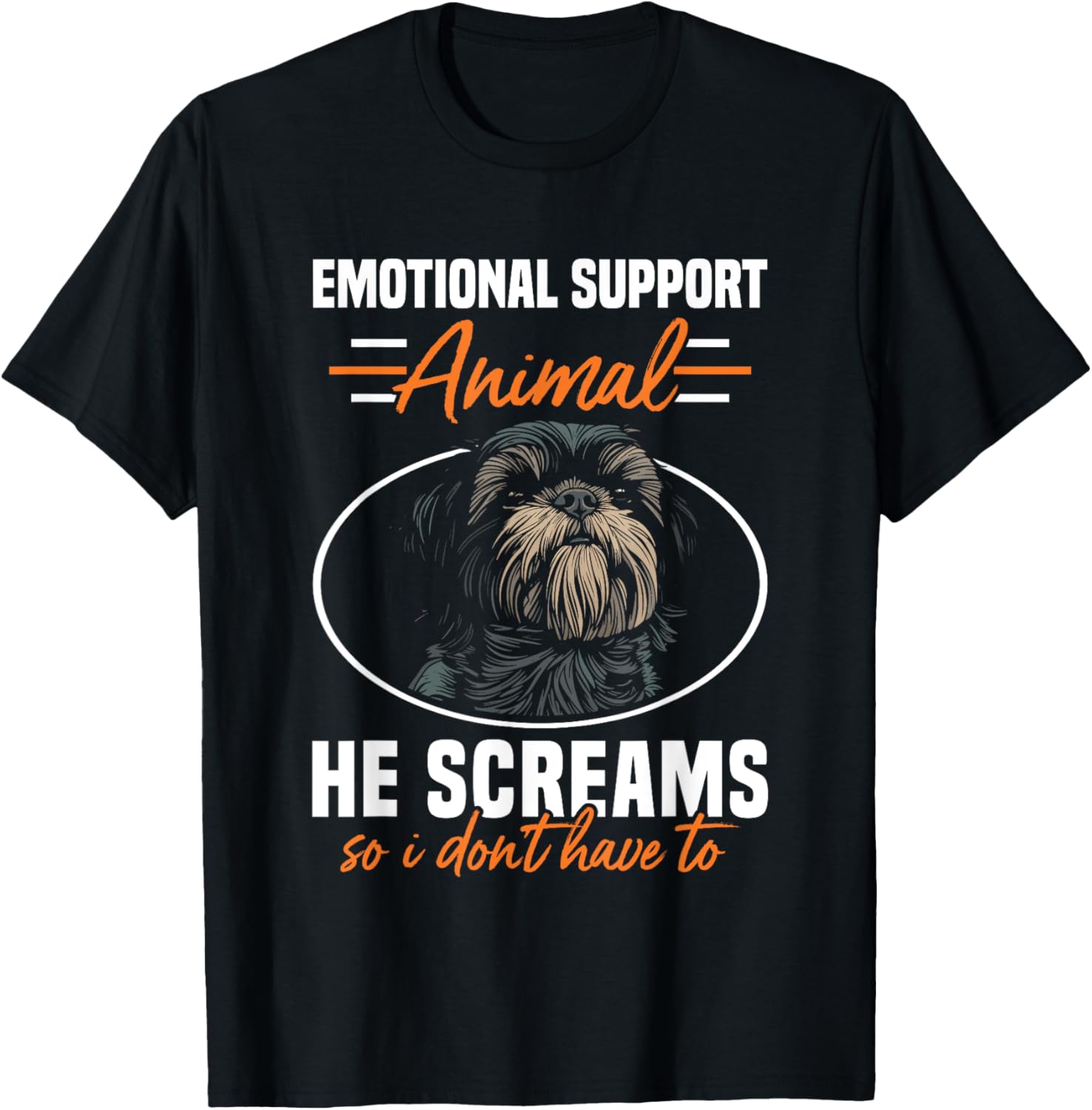 Emotional Support Animal Dog Breed Shih Tzu Dog Lover T-Shirt - T-Shirt | Black