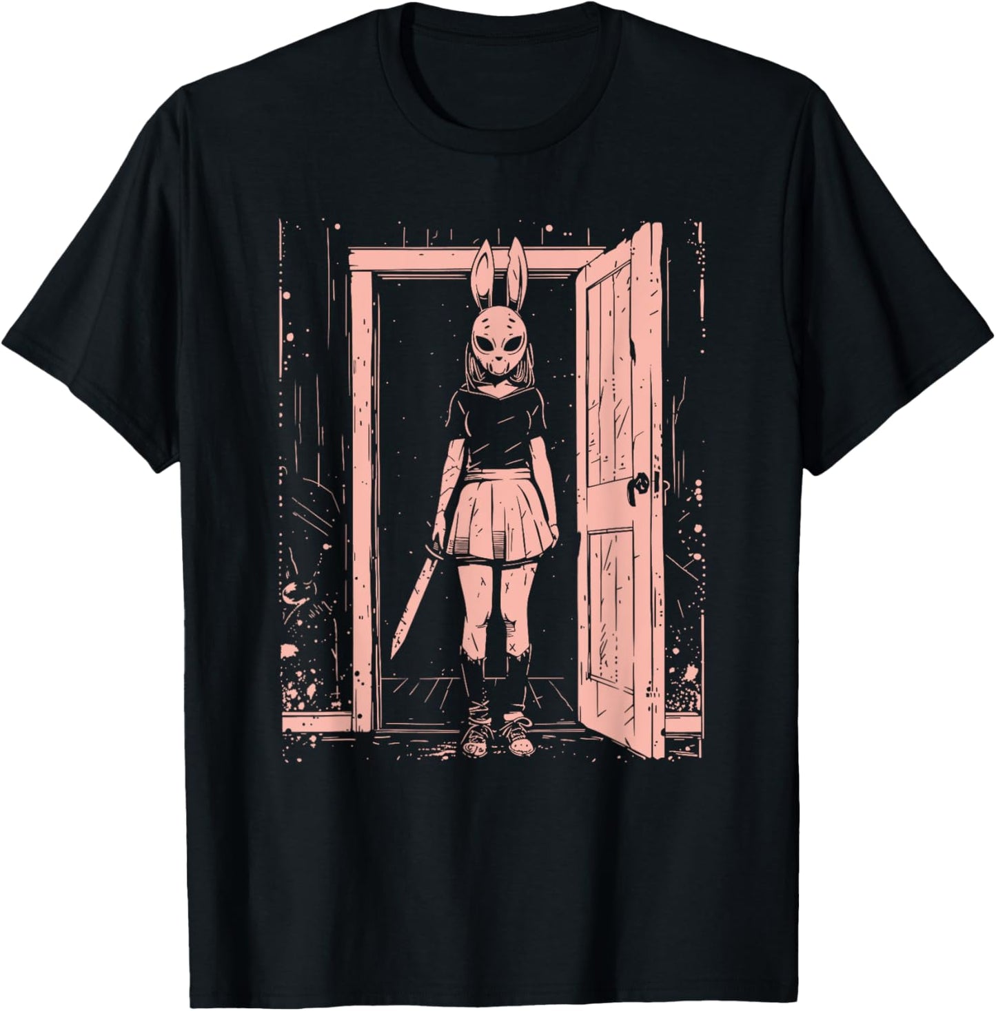 Creepy Girl Bunny Mask Slasher Pastel Goth Anime Horror T-Shirt - T-Shirt | Black