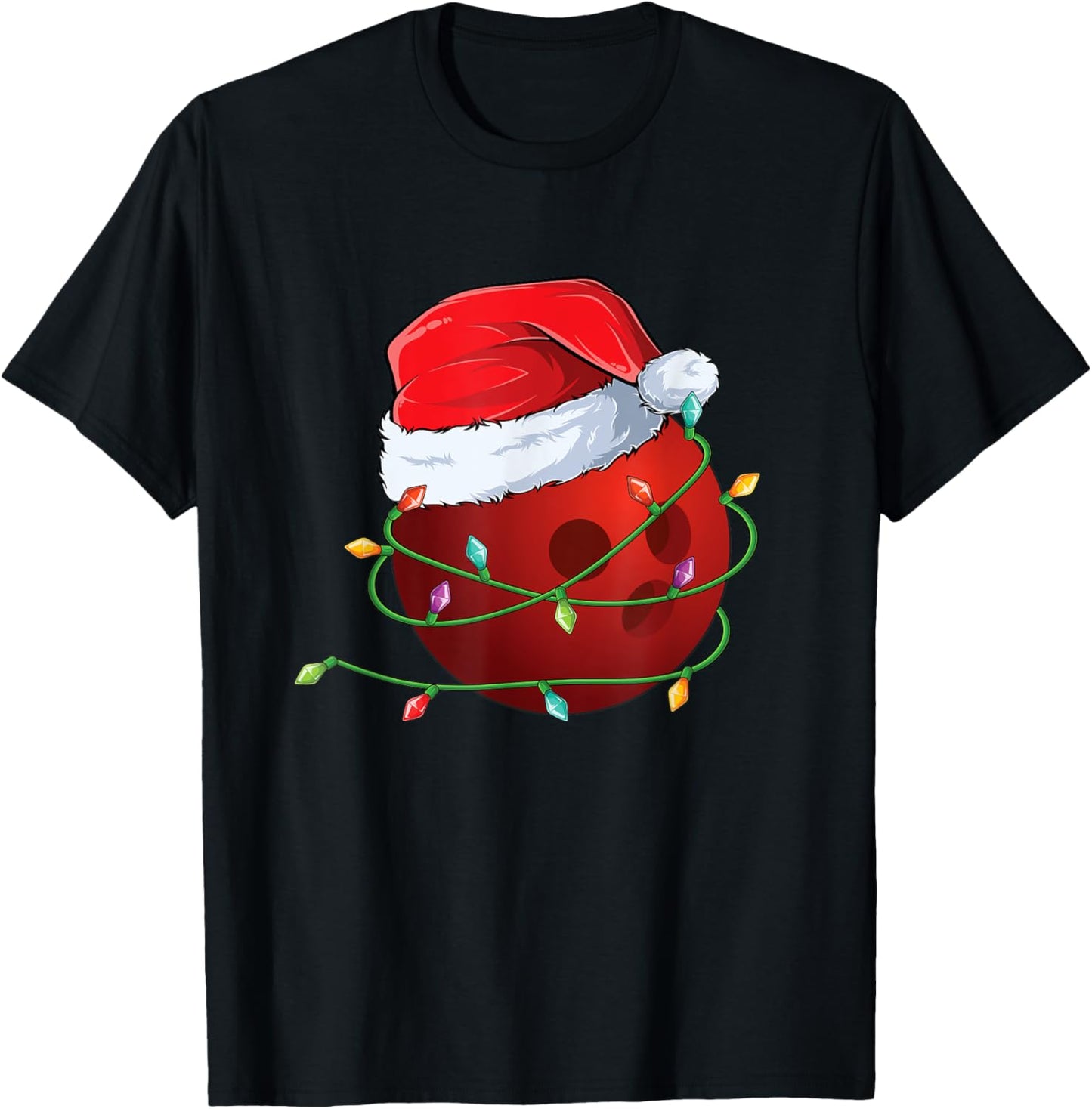 Christmas Bowling ball Santa Hat wrapped in Holiday Lights T-Shirt - T-Shirt | Black