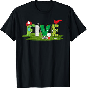 5th Birthday Golf Theme 5 Year Old Kids Sport Party T-Shirt - T-Shirt | Black