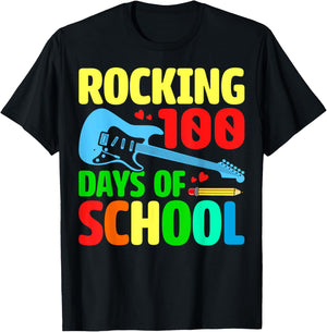 Rocking 100 Days of School Music Lover Students Teacher T-Shirt - T-Shirt | Black