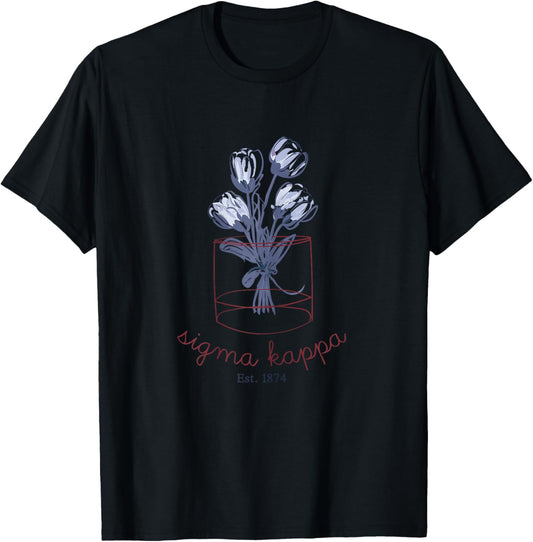 Sigma Kappa Officially Licensed Floral Bundle T-Shirt - T-Shirt | Black