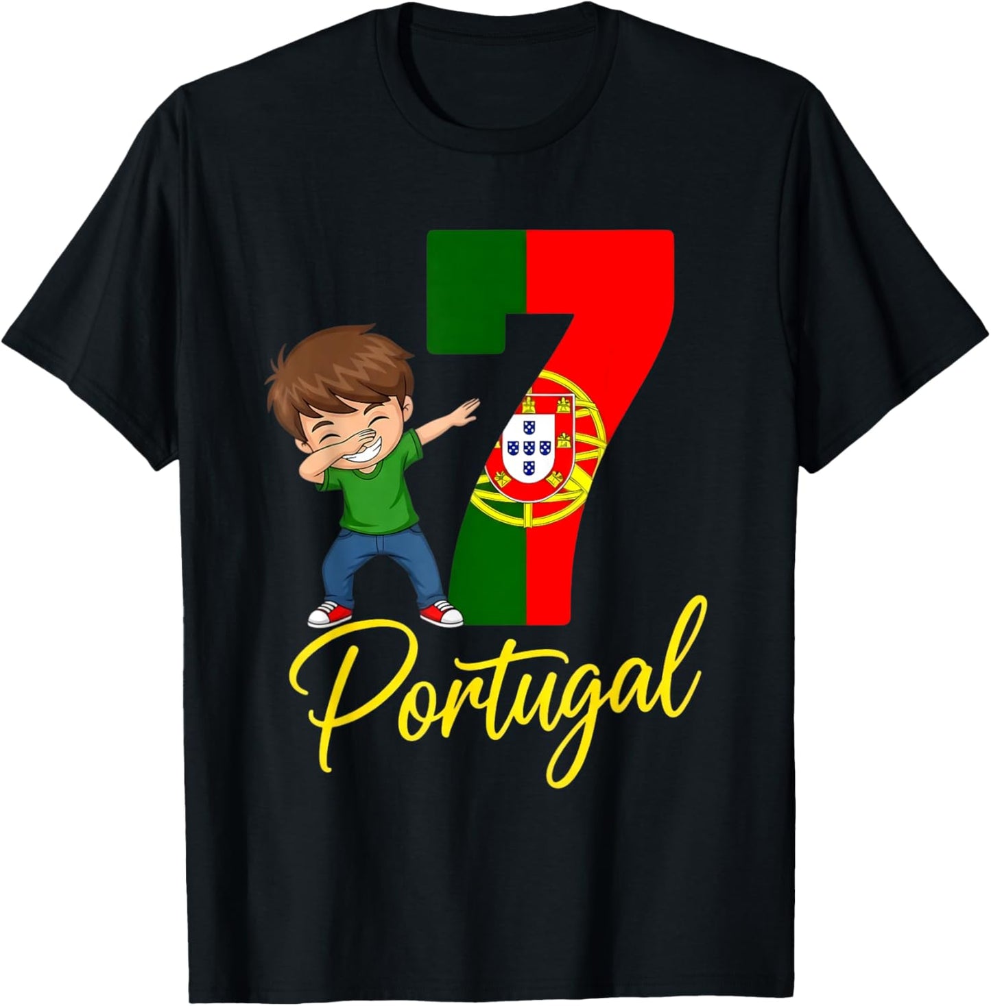 Portugal Flag Quinas Number 7 Dubbing Boys Kids T-Shirt - T-Shirt | Black