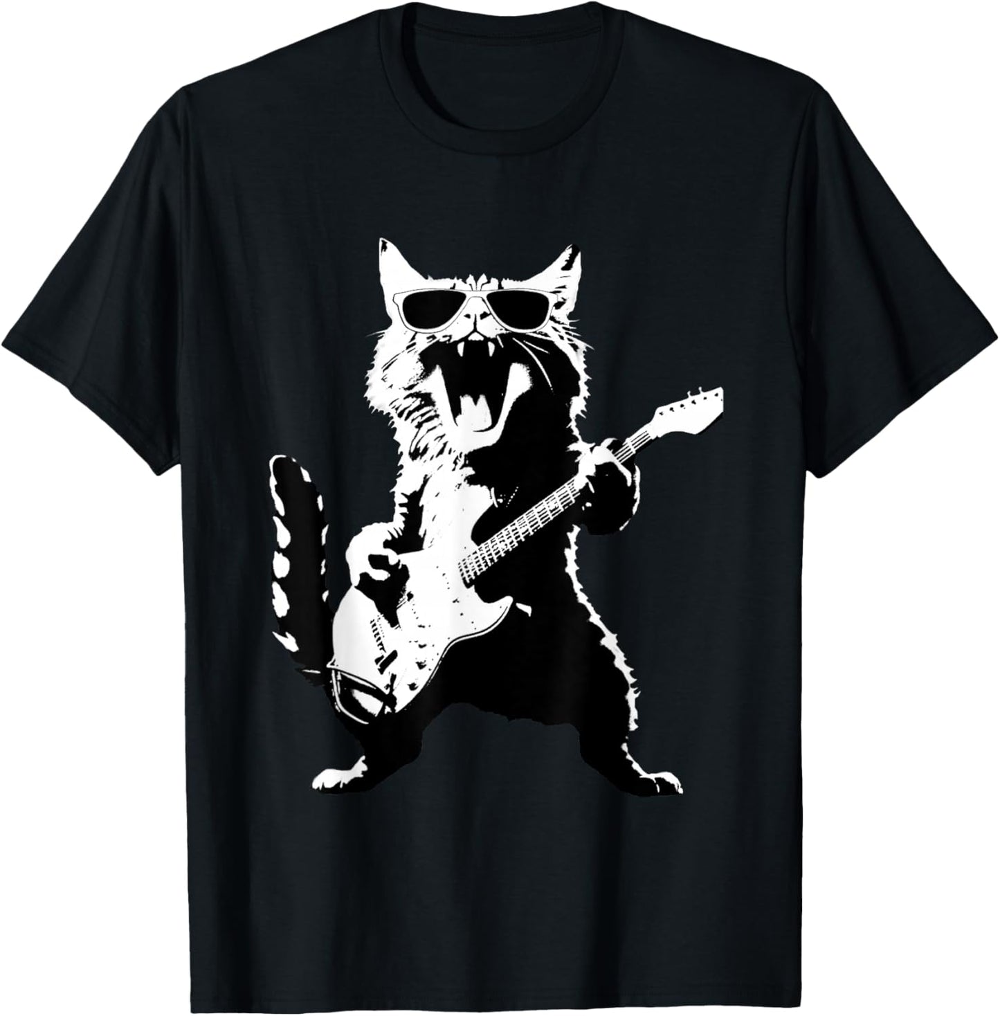 Black Cat Playing Guitar T-Shirt - T-Shirt | Black