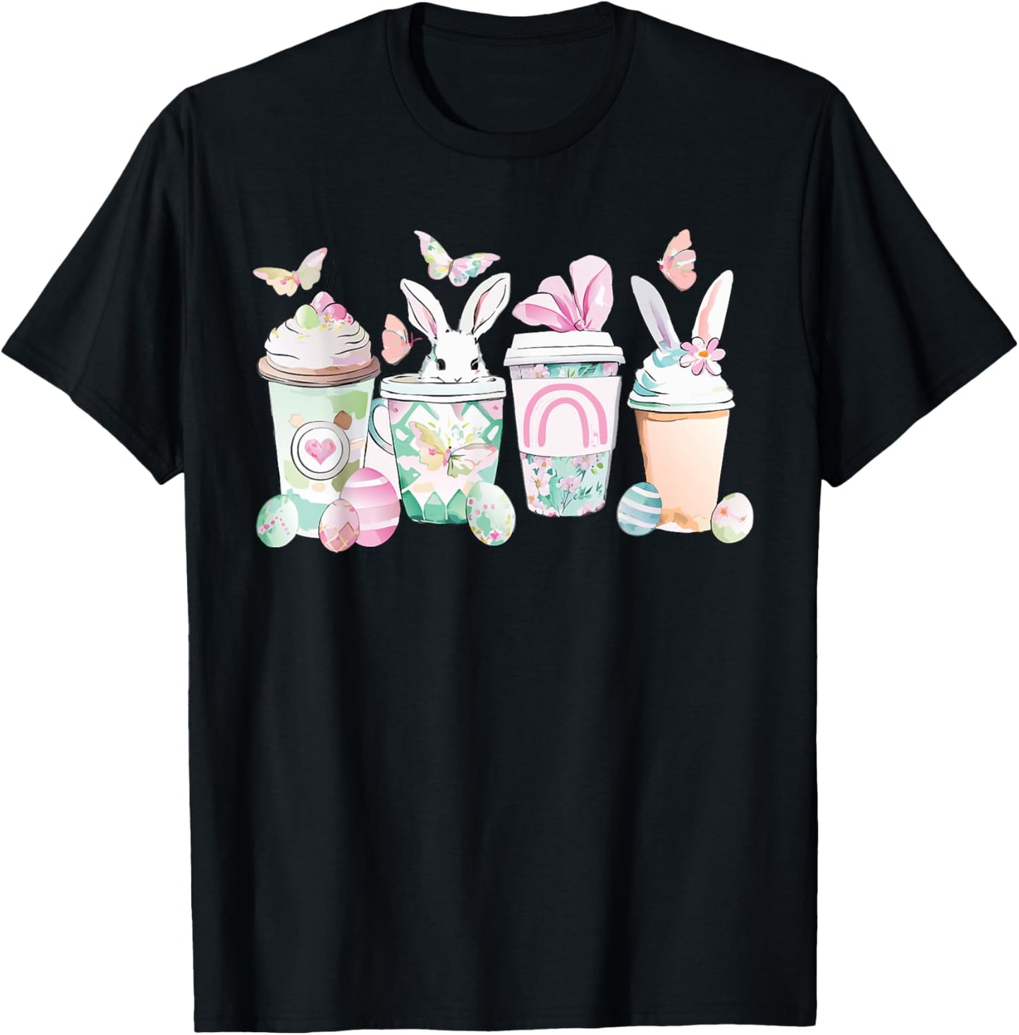 Easter Eggs Coffee Bunny Cups Latte Iced Cream Women Girls T-Shirt - T-Shirt | Black