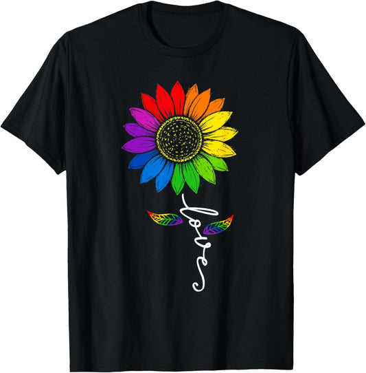 Gay Pride Love Sunflower Rainbow Flag LGBTQ Ally LGBT T-Shirt - T-Shirt | Black