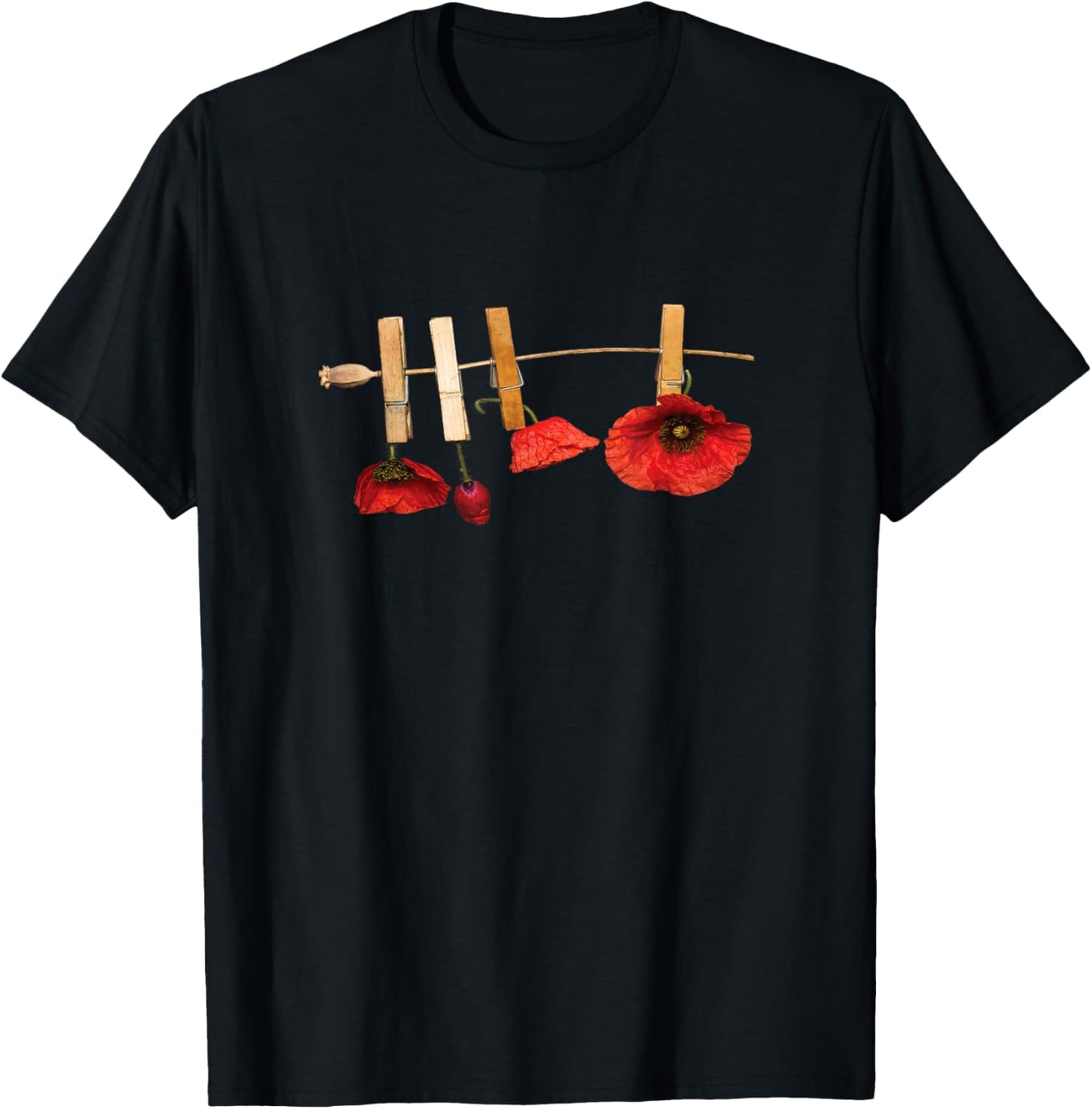 Red Poppy Flowers On A Leash T-Shirt - T-Shirt | Black