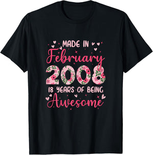 February 2008 Cool Birthday Gift 18 Years for Girls T-Shirt - T-Shirt | Black