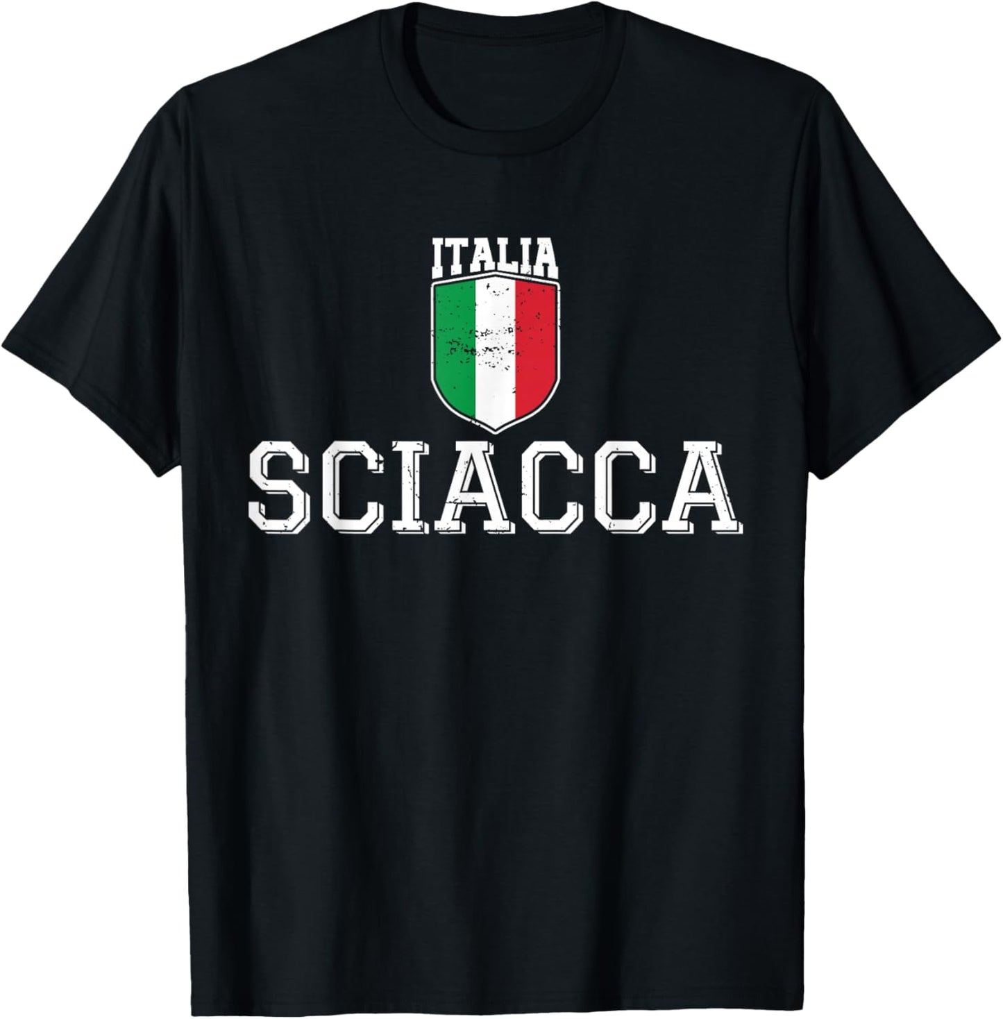 Sciacca Sicily Italia Italy Flag Sicilian Distressed T-Shirt - T-Shirt | Black