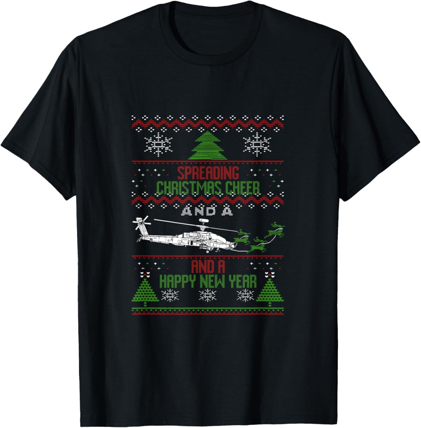 Military Apache Helicopter Ugly Christmas Holiday army navy T-Shirt - T-Shirt | Black