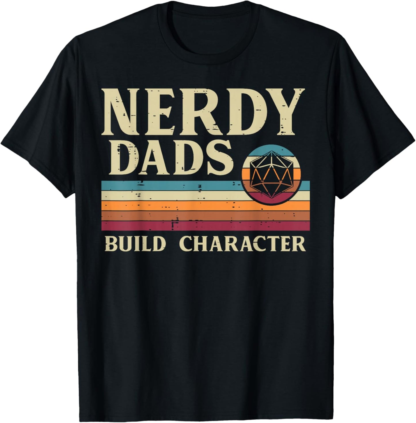 Nerdy Dads Build Character Retro Fathers Day Daddy Papa Men T-Shirt - T-Shirt | Black