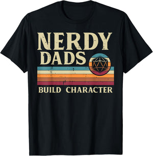 Nerdy Dads Build Character Retro Fathers Day Daddy Papa Men T-Shirt - T-Shirt | Black