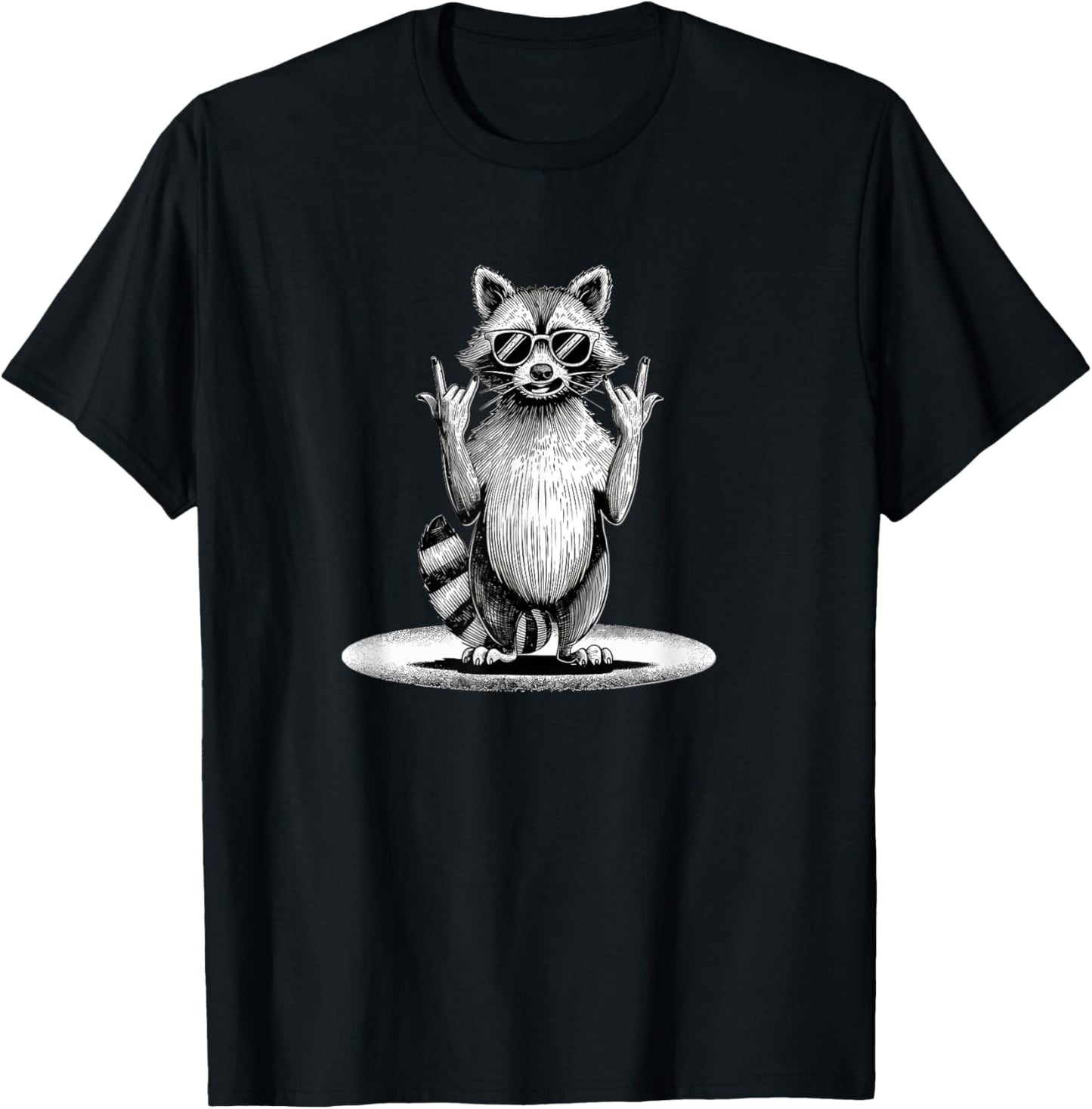 Retro Raccoon Rock Music Gifts Men Women Funny Raccoon T-Shirt - T-Shirt | Black
