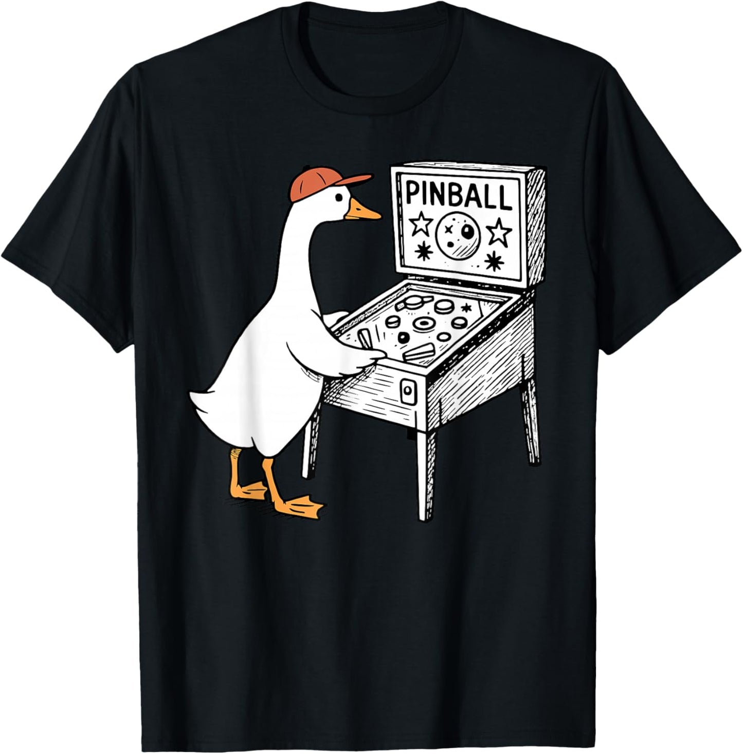 Silly Goose Playing Pinball Machine Players Flipping Ball T-Shirt - T-Shirt | Black