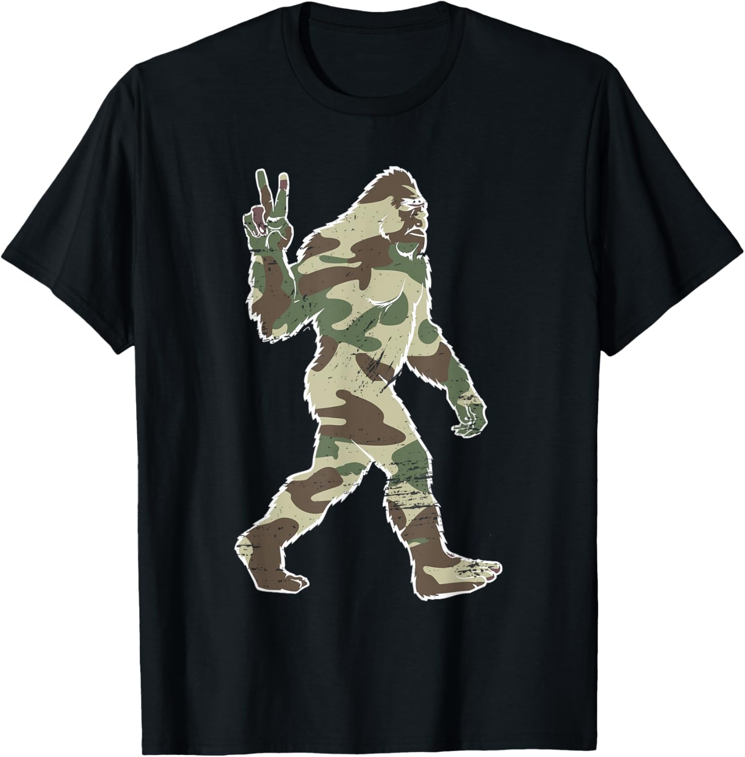 Vintage Bigfoot Sasquatch American Flag Camo Outdoors Hiking T-Shirt - T-Shirt | Black
