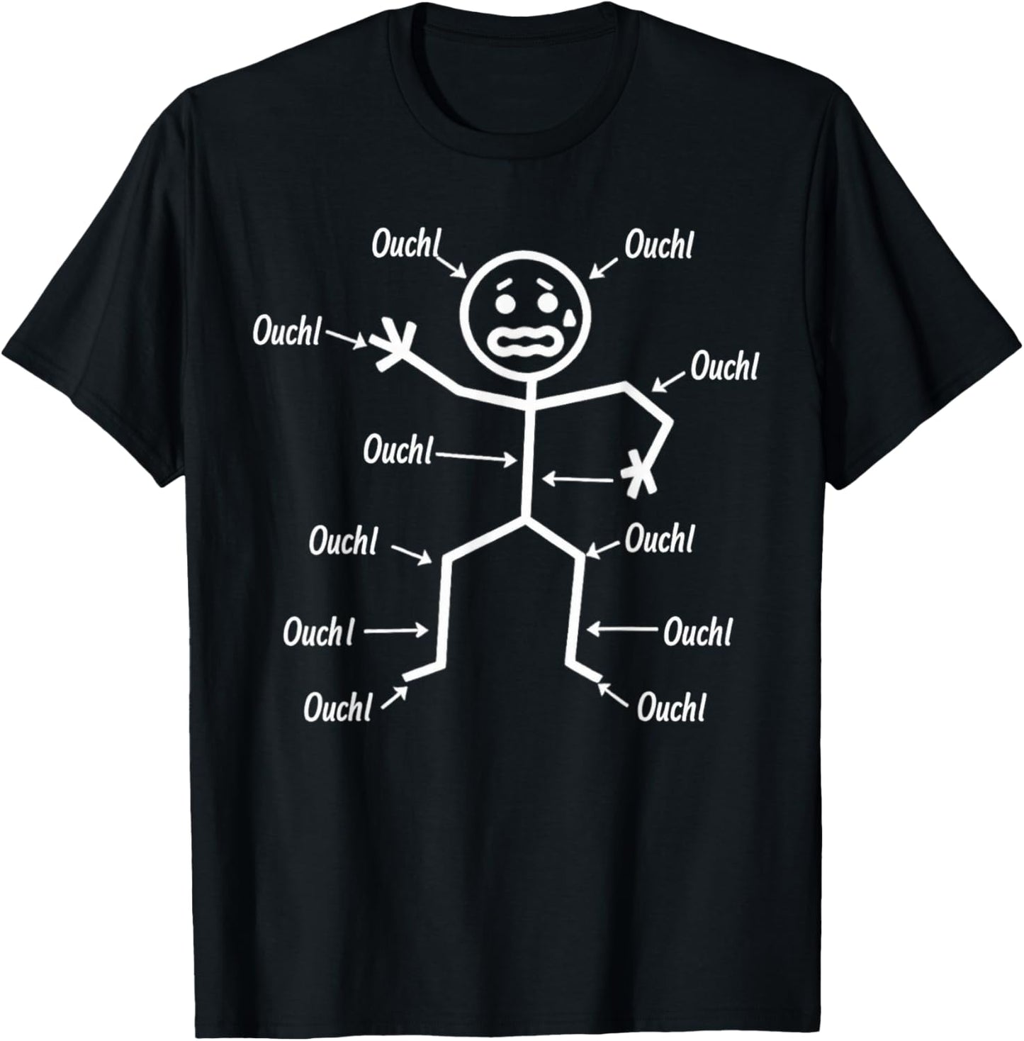 Ouch Ouch Ouch Funny Chronic Pain Awareness Stick Character T-Shirt - T-Shirt | Black