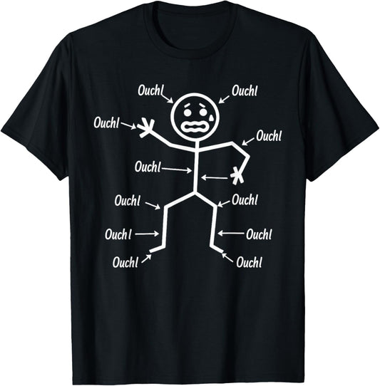 Ouch Ouch Ouch Funny Chronic Pain Awareness Stick Character T-Shirt - T-Shirt | Black