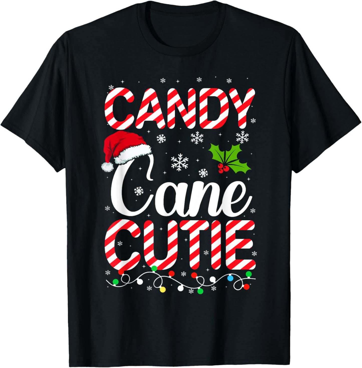 Candy Cane Cutie Cute Funny Christmas Xmas Candy Lover - -Adults, Kids - Black - Short Sleeve - - Holiday T-Shirt - T-Shirt | Black