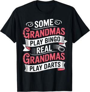 Grandma Darts Player Woman Plays Darts T-Shirt - T-Shirt | Black