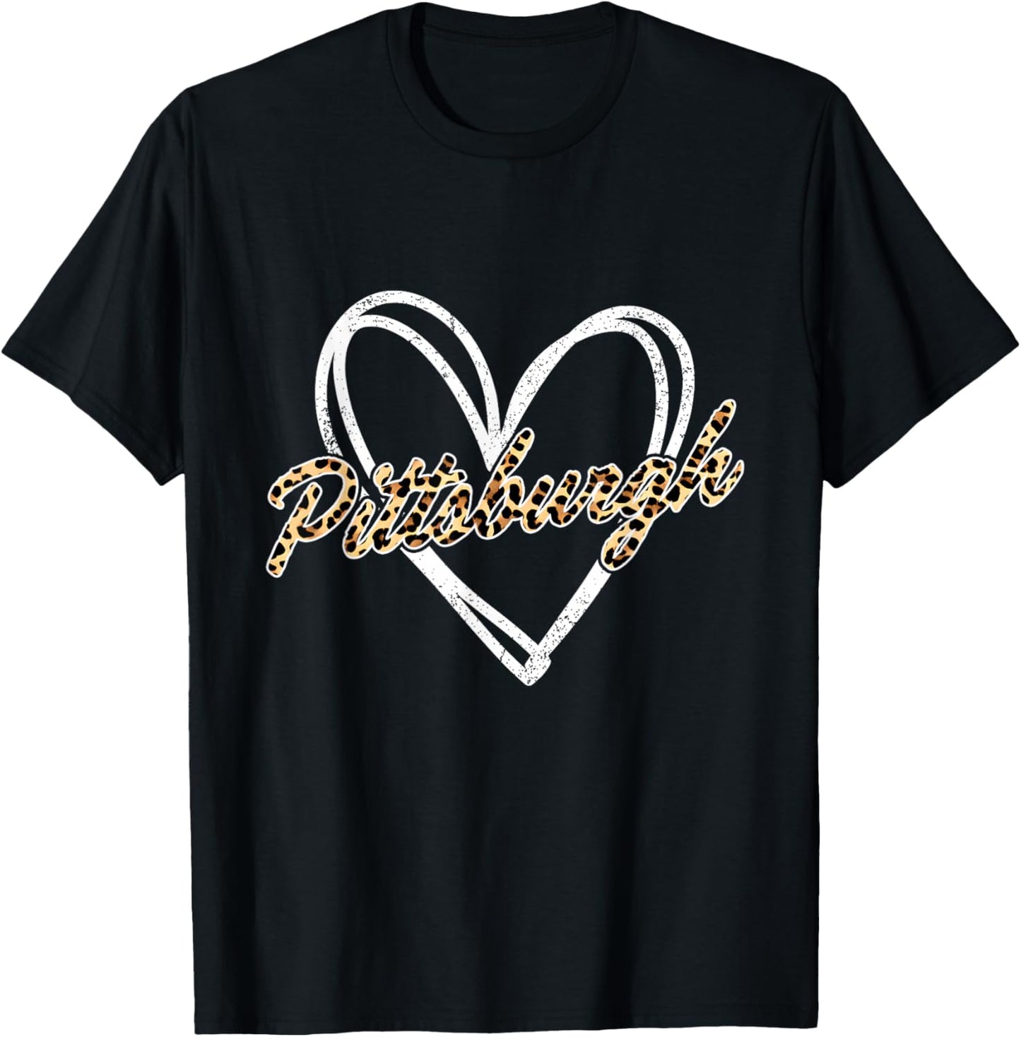 Vintage Heart Love Pittsburgh Leopard Men Women Boy Girl T-Shirt - T-Shirt | Black