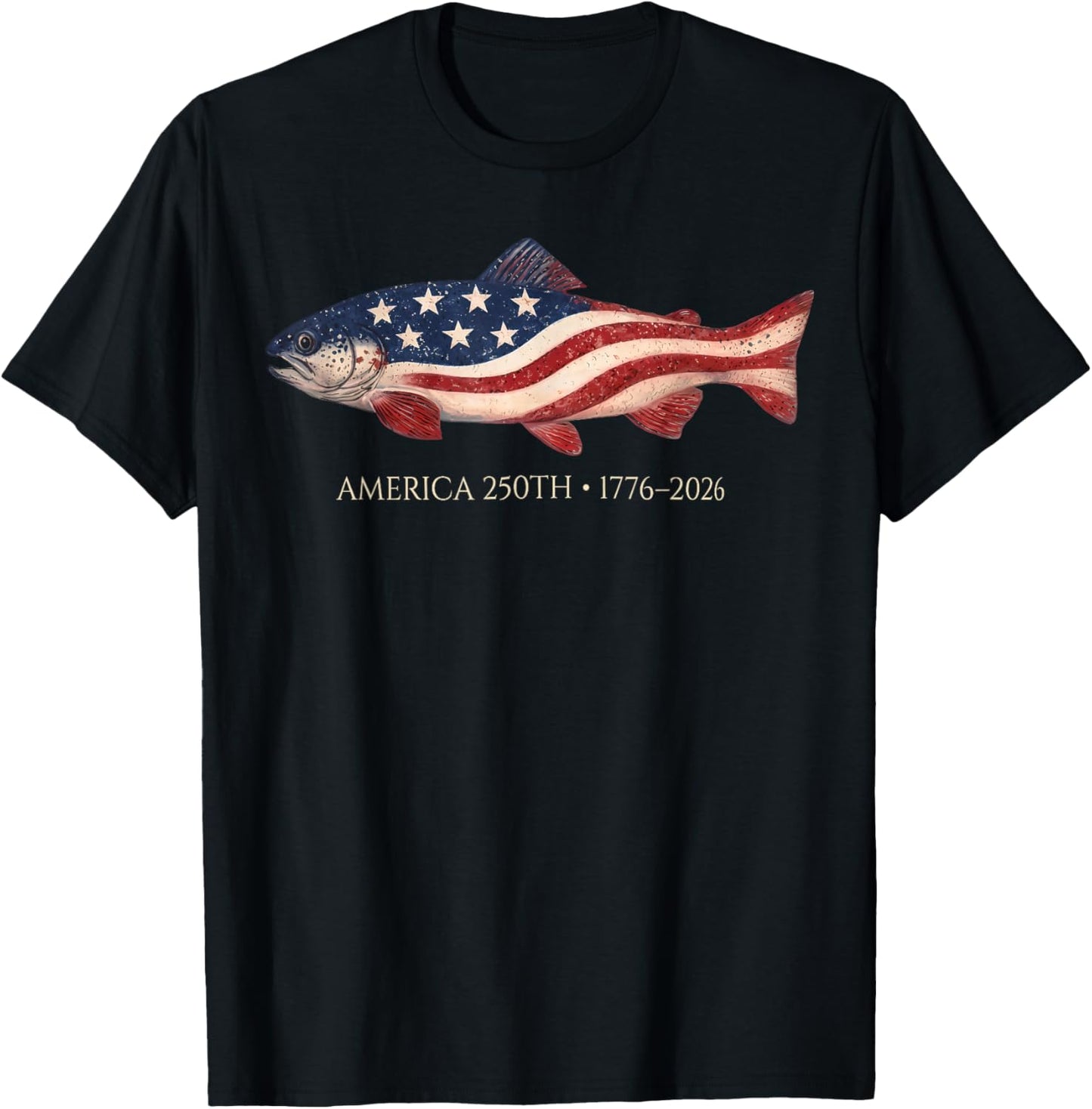 250 America Years 1776 2026 Fishing USA Flag 250th Birthday T-Shirt - T-Shirt | Black