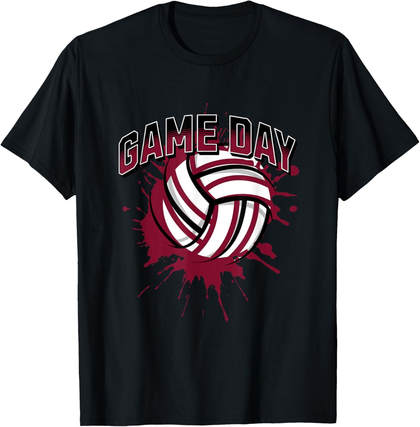 Volleyball Parents Team Game Day Maroon Black & Gray Art T-Shirt - T-Shirt | Black