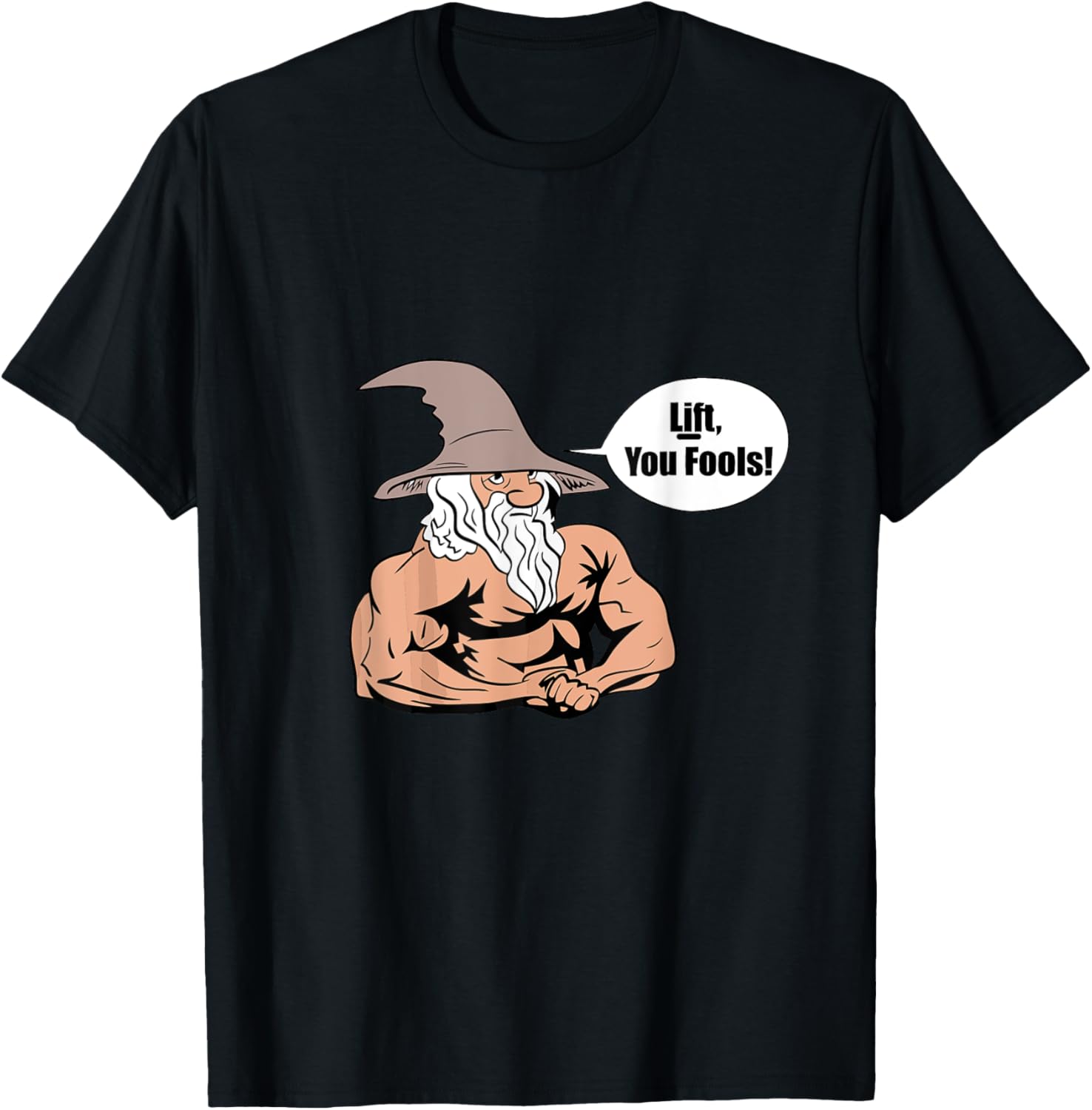 LUS41 Family Gifts Co. Men's Gym , Black, Small, Short Sleeve, Classic Fit, Cotton Blend, Unique Graphic Design, Lift You Fools Wizard Motive T-Shirt - T-Shirt | Black