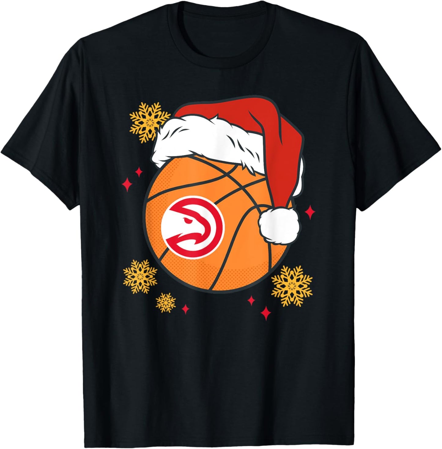 NBA Atlanta Hawks Christmas Santa Hat Ball T-Shirt - T-Shirt | Black