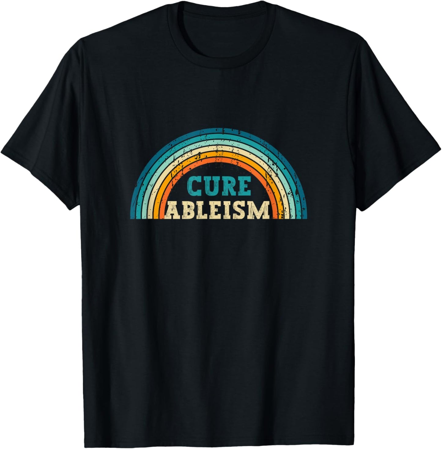 Cure Ableism Rainbow Stripes Design For Family T-Shirt - T-Shirt | Black