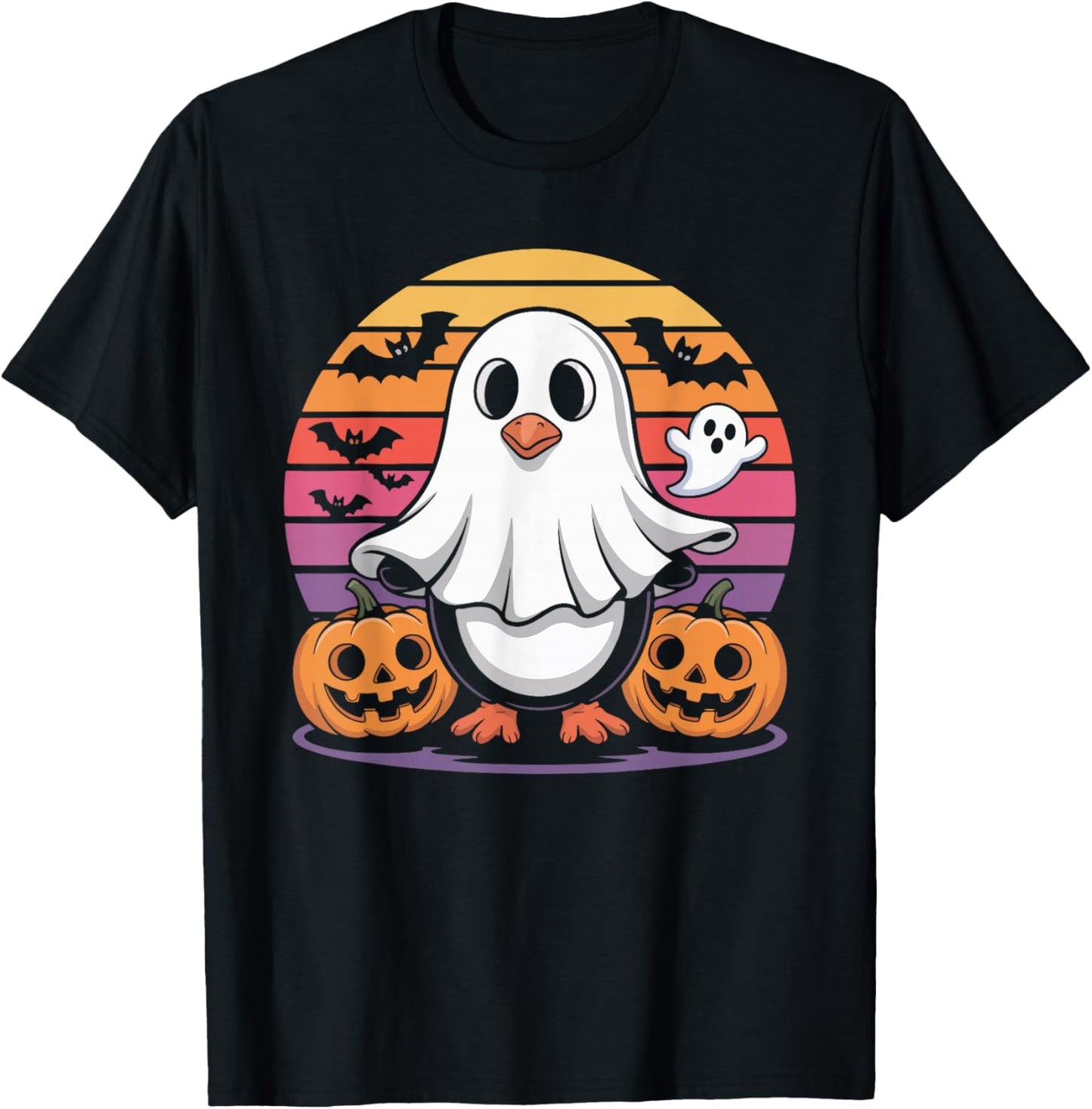 Cute Penguin Ghost Halloween Pumpkin Fun T-Shirt - T-Shirt | Black