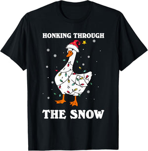 Honking Through The Snow Christmas Silliest Goose Santa T-Shirt - T-Shirt | Black