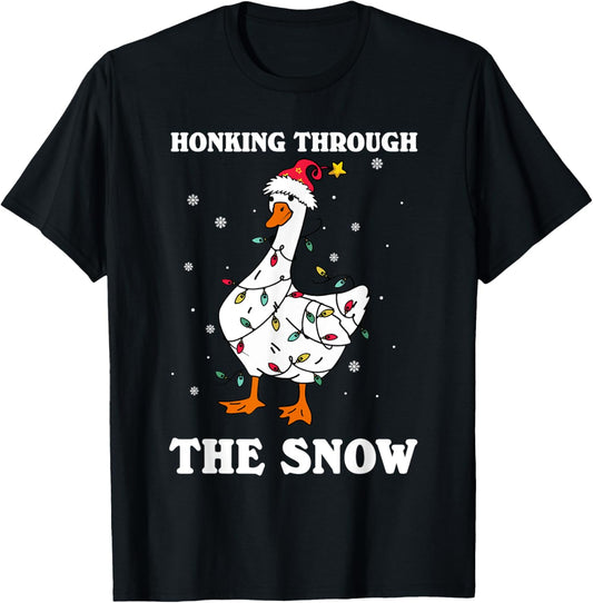 Honking Through The Snow Christmas Silliest Goose Santa T-Shirt - T-Shirt | Black