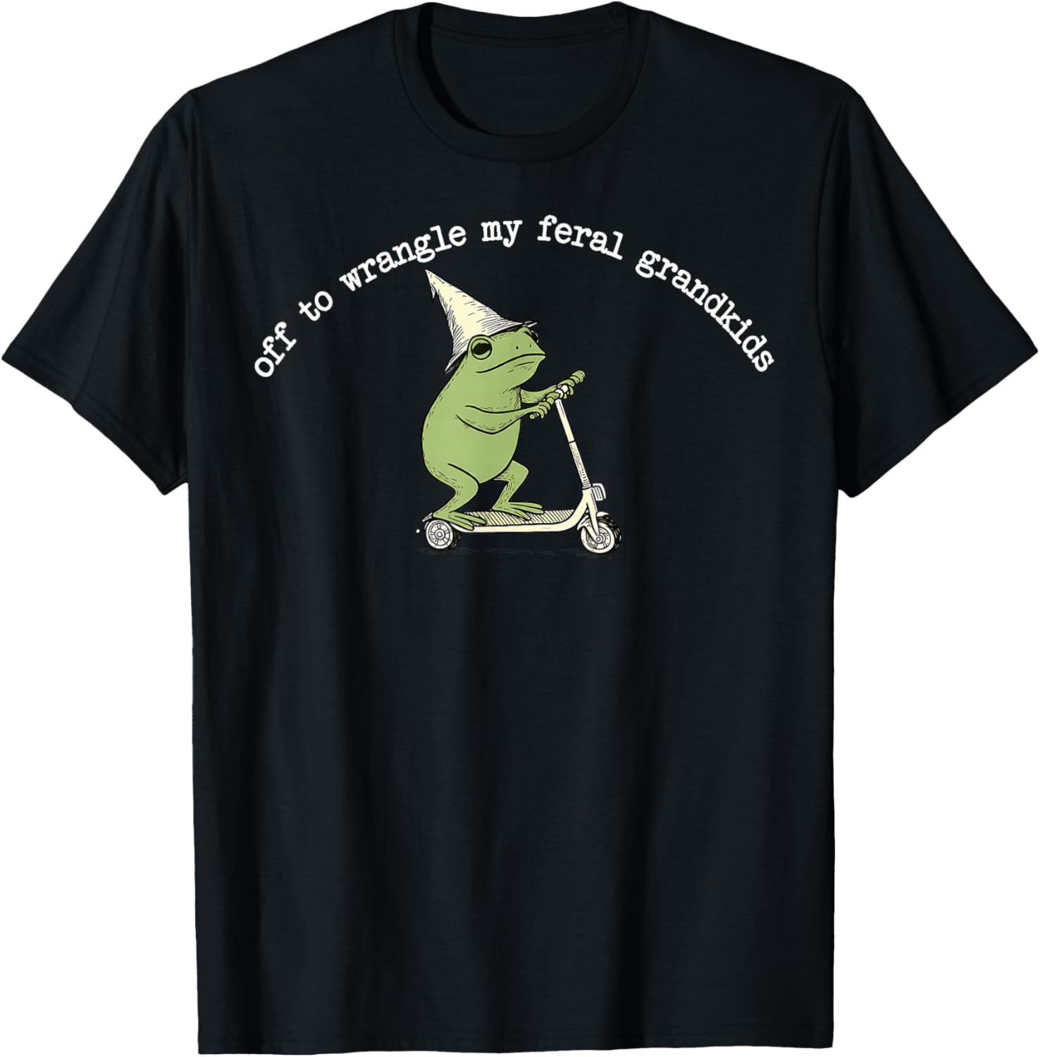 Off to Wranglin My Feral Grandkids Funny Frog T-Shirt - T-Shirt | Black