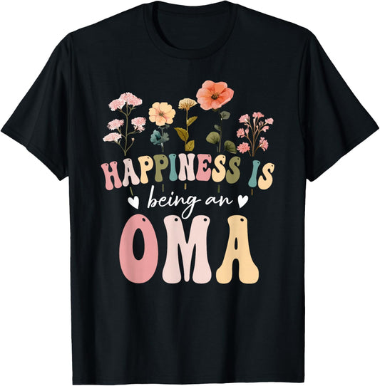 Happiness is Being an Oma Floral Design Oma Mother's Day T-Shirt - T-Shirt | Black