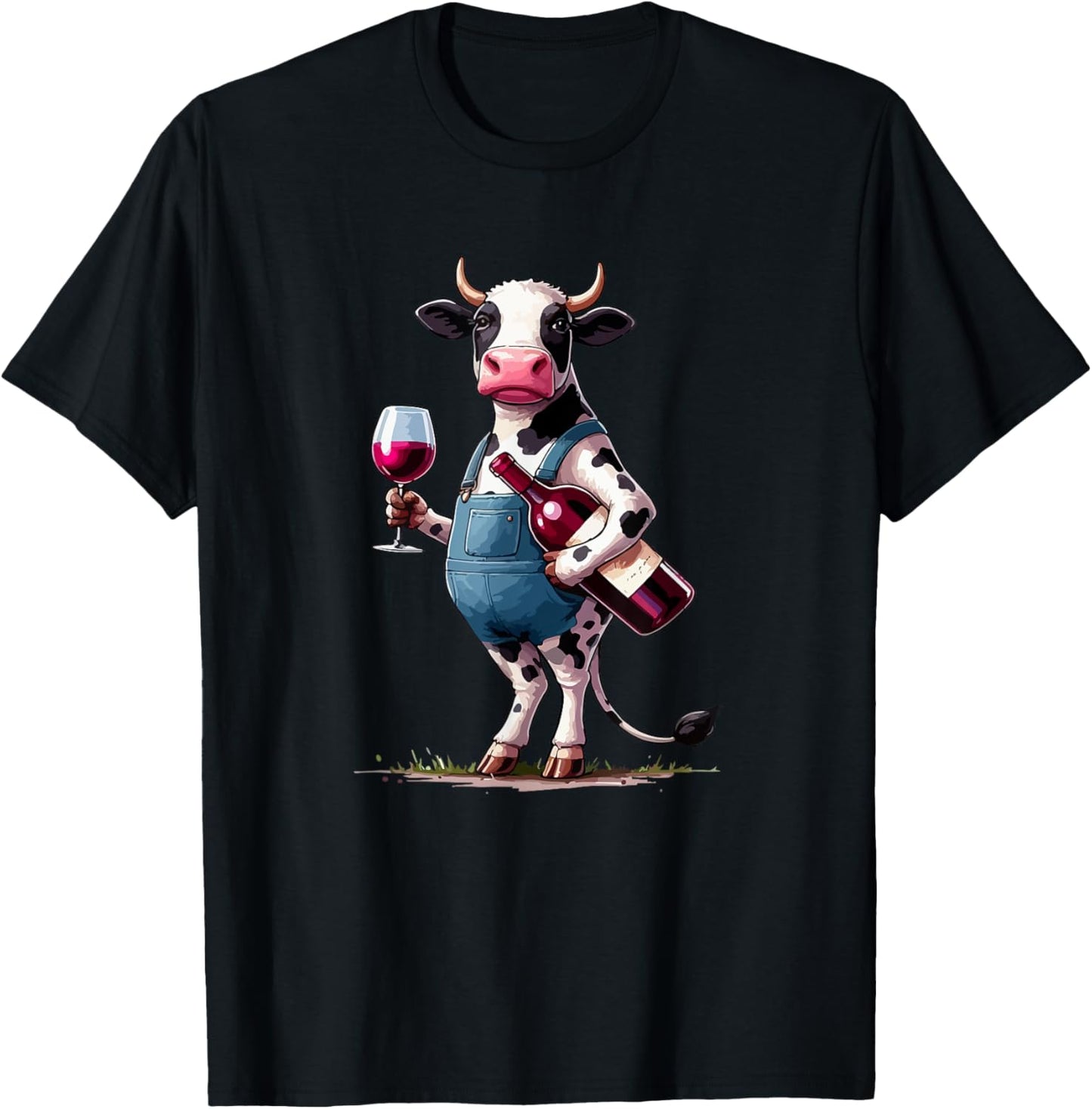 Cow Drinking Wine Costume Farmer Funny Party Drinker T-Shirt - T-Shirt | Black