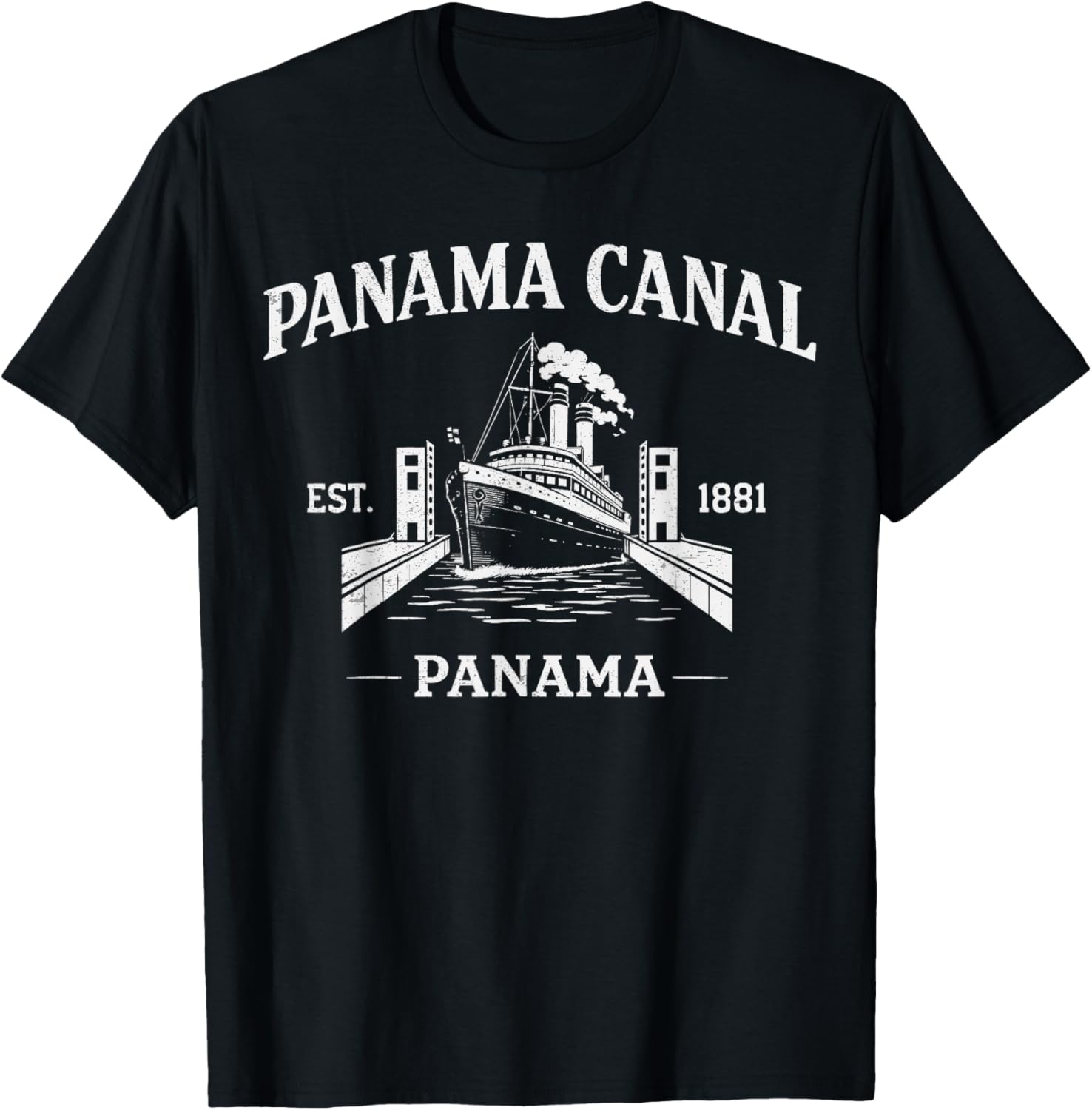 Retro Panama Canal Cruising Classic Ship in Locks Vintage T-Shirt - T-Shirt | Black