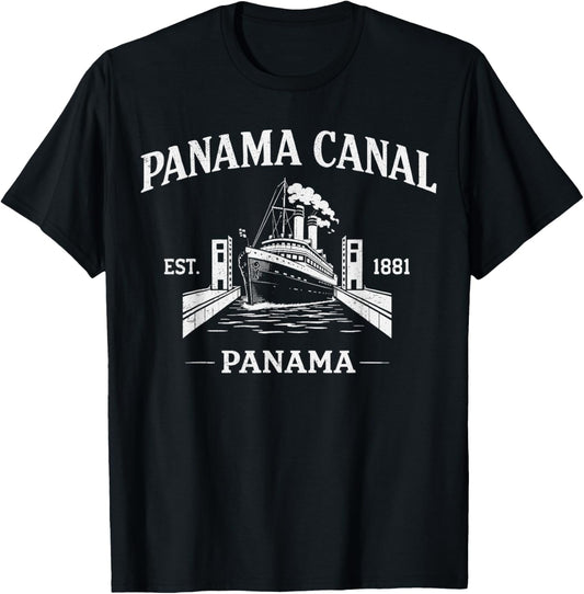 Retro Panama Canal Cruising Classic Ship in Locks Vintage T-Shirt - T-Shirt | Black