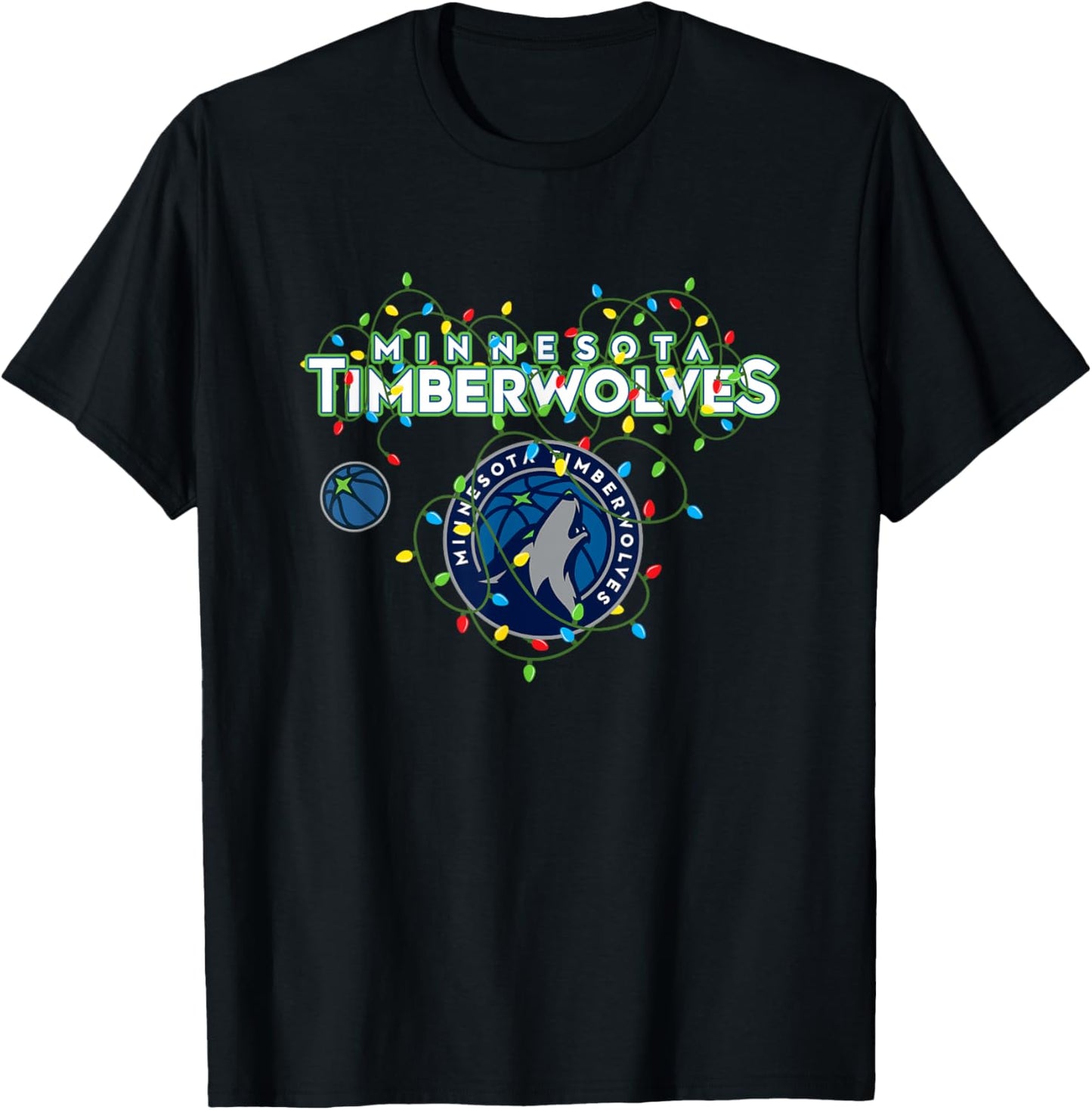 NBA Minnesota Timberwolves Christmas Lights Holiday T-Shirt - T-Shirt | Black