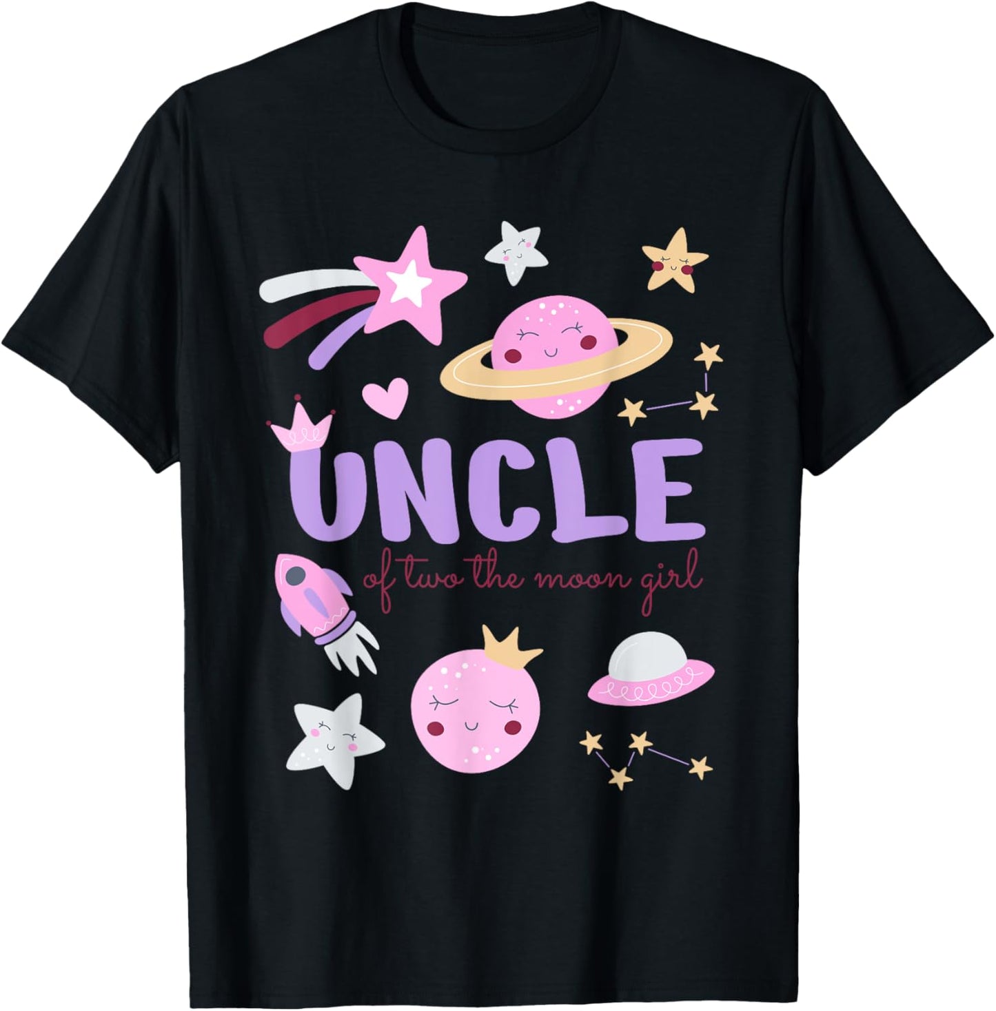 Uncle of Two The Moon Girl Cosmos Stars Space 2nd Birthday T-Shirt - T-Shirt | Black