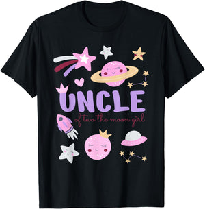 Uncle of Two The Moon Girl Cosmos Stars Space 2nd Birthday T-Shirt - T-Shirt | Black